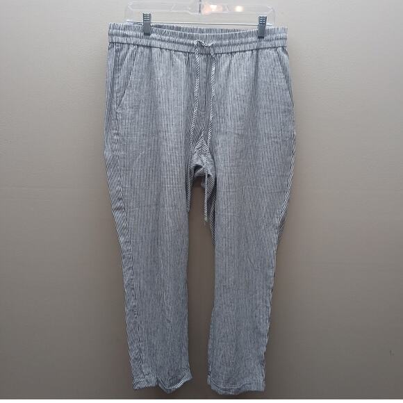 J. Crew Linen/Cotton Striped Drawstring Pinstripe Ankle Pants Black White SZ 12 - Picture 1 of 11